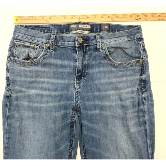 BKE Buckle Jeans Mens 34 Derek Bootleg Relaxed Whiskered Stretch Low Rise Denim - Picture 4 of 10